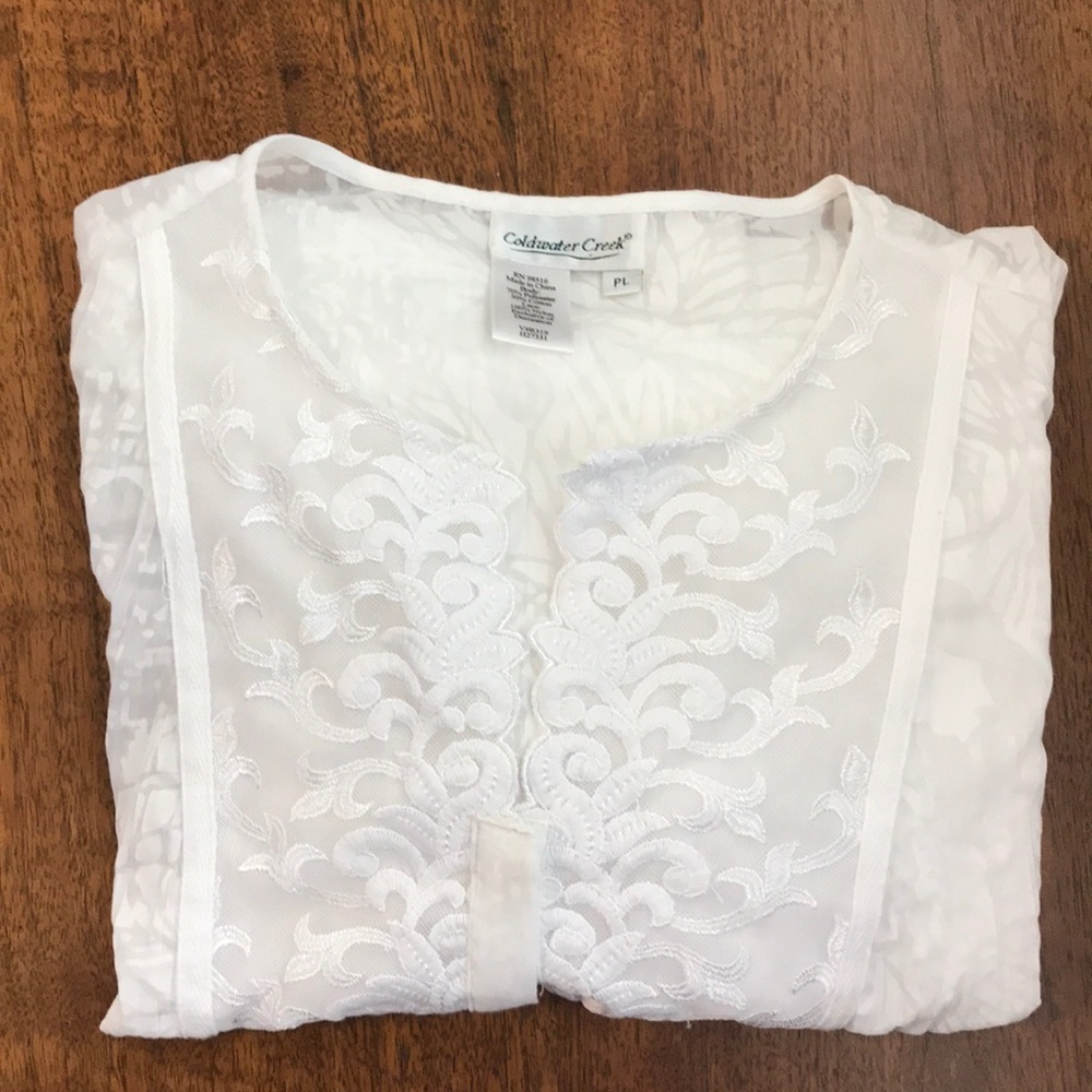 Coldwater Creek Sheer White Lace Embroidered Top - Picture 6 of 6